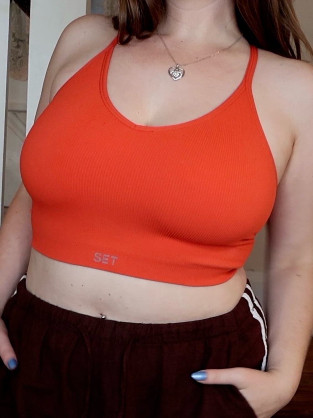 Set Active Guava Ribbed Orange Crop Bralette Sports Bra Top